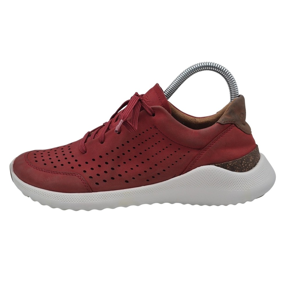 Aetrex Shoes Womens Size 7.5W Red Leather Lace Up Perforated‎ Walking Comfort